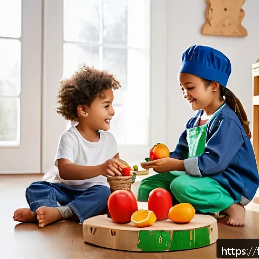 역할놀이 완구와 창의력 발달 - A cozy playroom scene featuring a diverse group of children aged around 5 to 7 years old, all wearin...