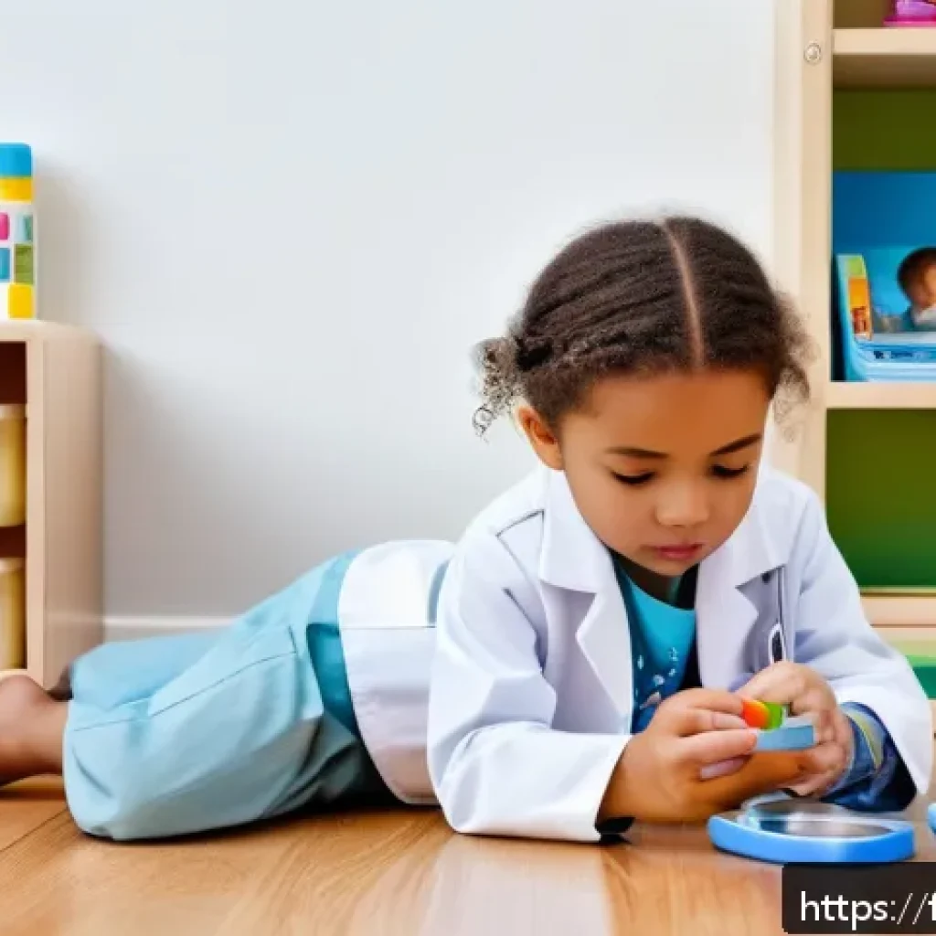 병원놀이 추천 완구 - A realistic and engaging children’s medical play scene set in a bright, well-lit playroom with natur...
